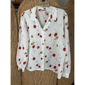 vintage button up blouse 38 Ms Bond floral stems Academia phoebe buffay tween